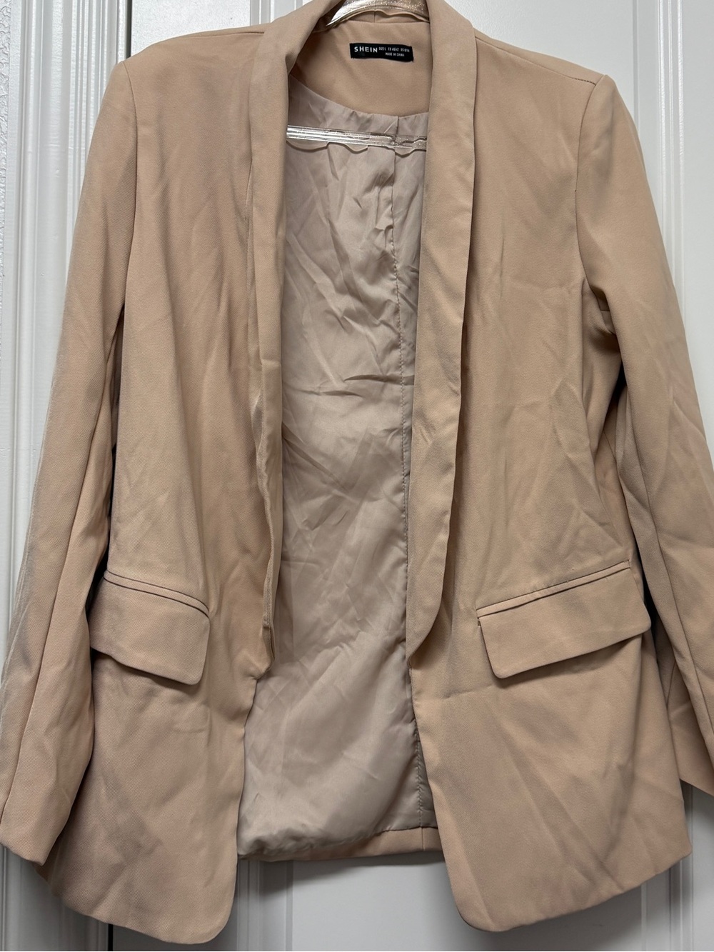 SHEIN Taupe Open-Front Collarless Blazer